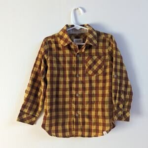 Me + Henry Button Down Boys Sz 3-4y Long Sleeve Rust Gingham Short Fall